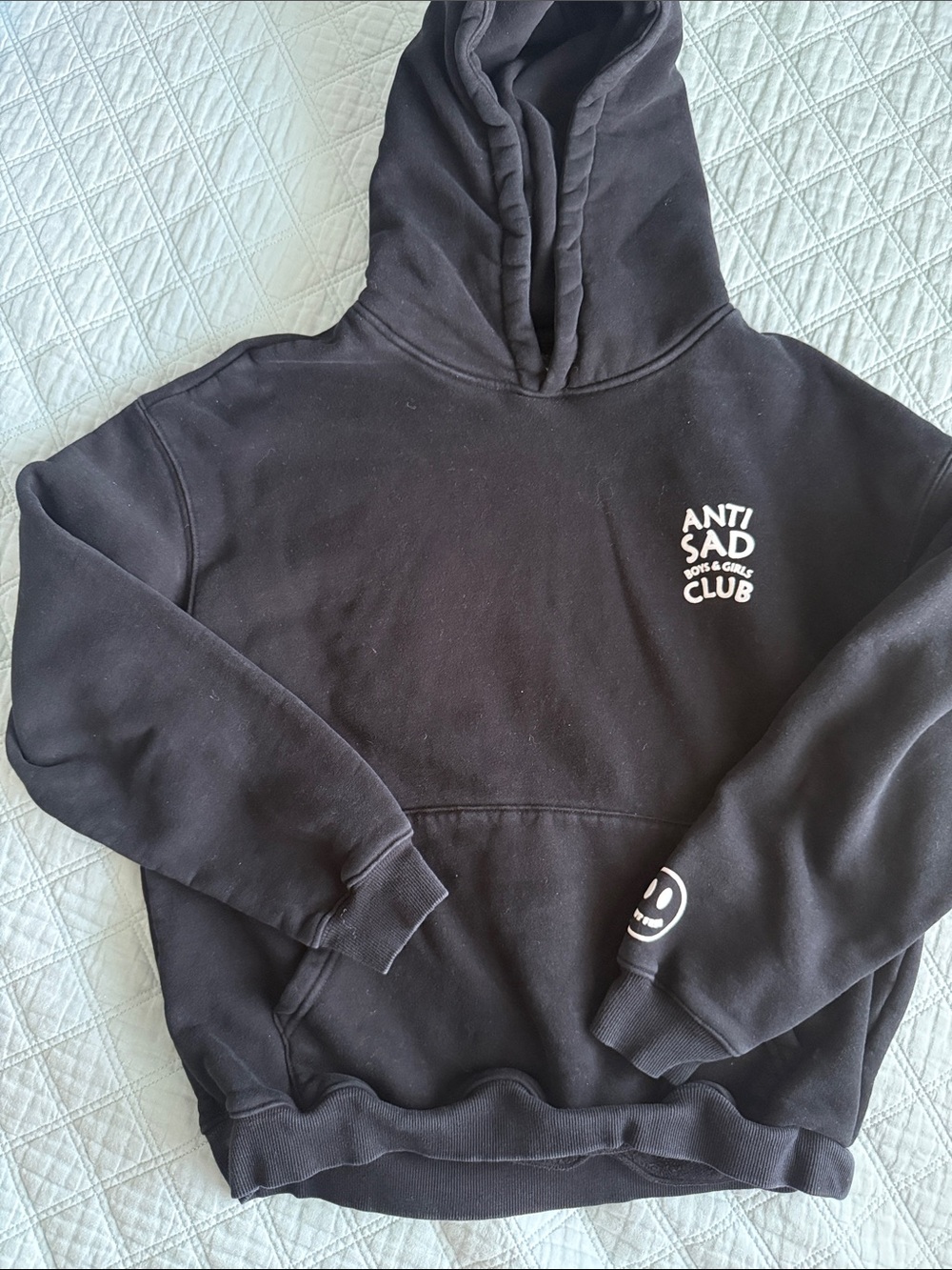 Black Men's Hoodie Sweatshirt anti sad club smiley graphic